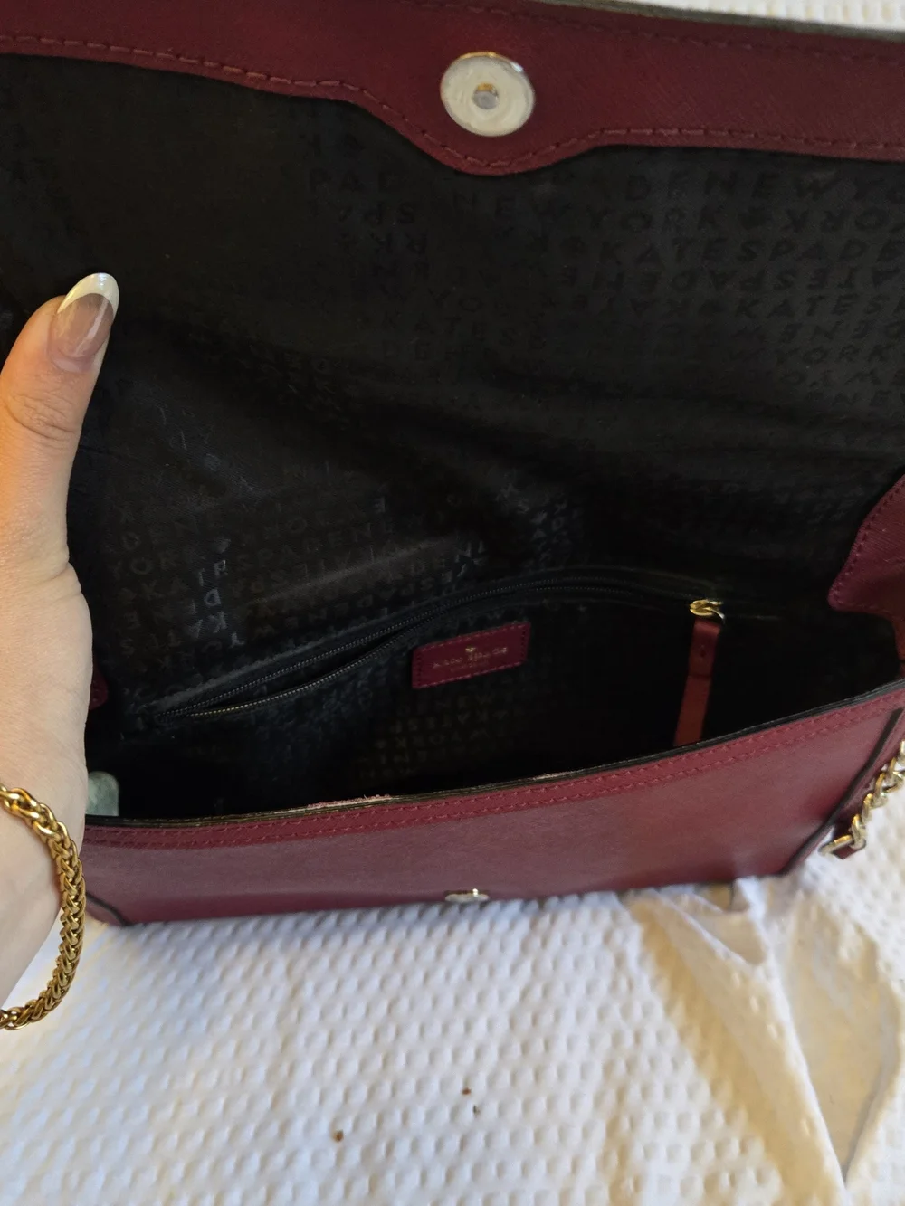 kate spade Burgundy Saffiano Bow Chain Crossbody